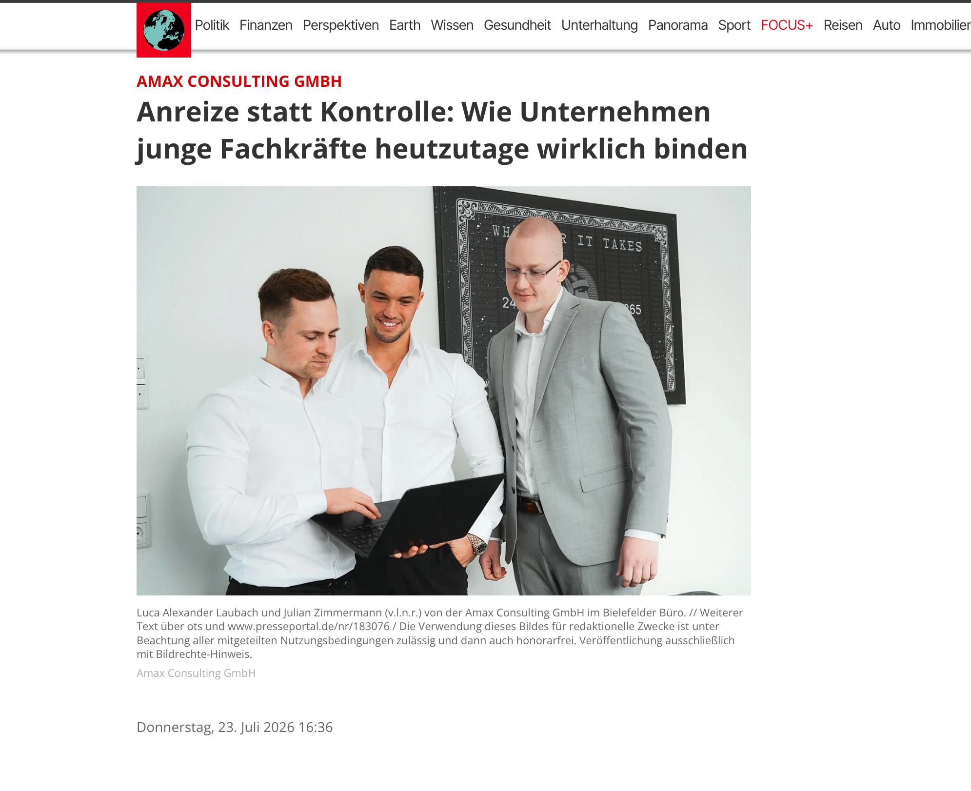 Presseartikel: Amax Consulting GmbH auf FOCUS Online